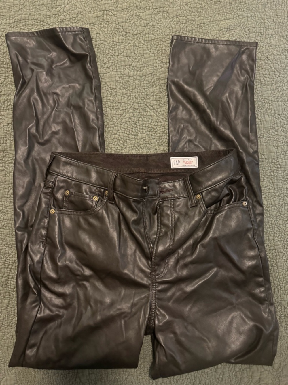 GAP women’s 90’s straight high rise Faux Leather brown pants